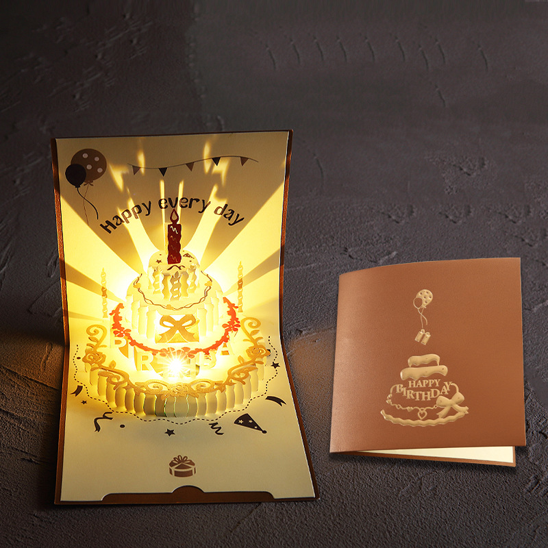 Picture of Cross-Border Stereo Birthday Greeting Card with Light Music 3D Greeting Card Ins Style Stereo Happy Birthday Greeting Card Manufacturer Wholesale