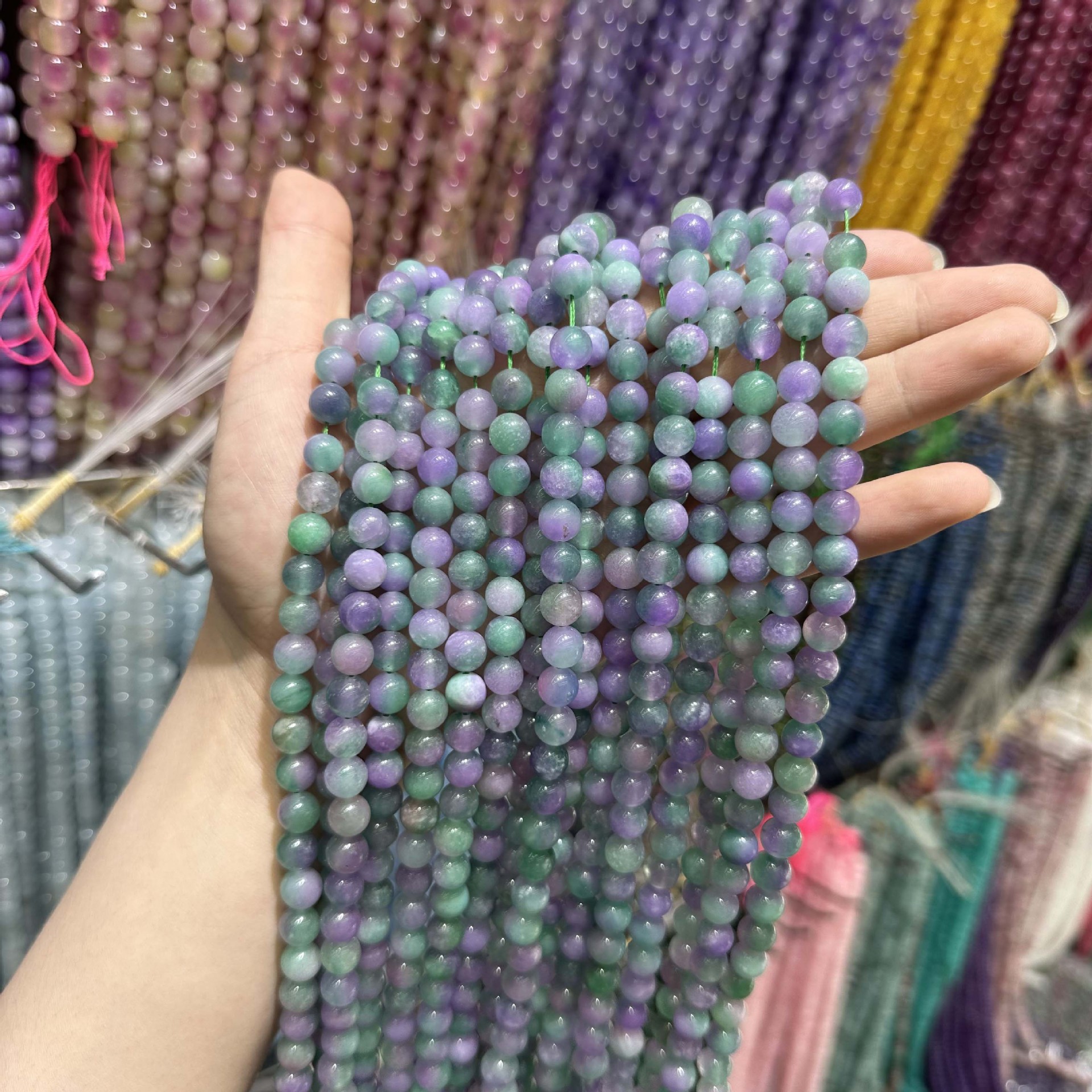 Picture of Live hot grade a chalcedony 8mm two-color round beads beads handmade diy Internet celebrity matching in stock jewelry