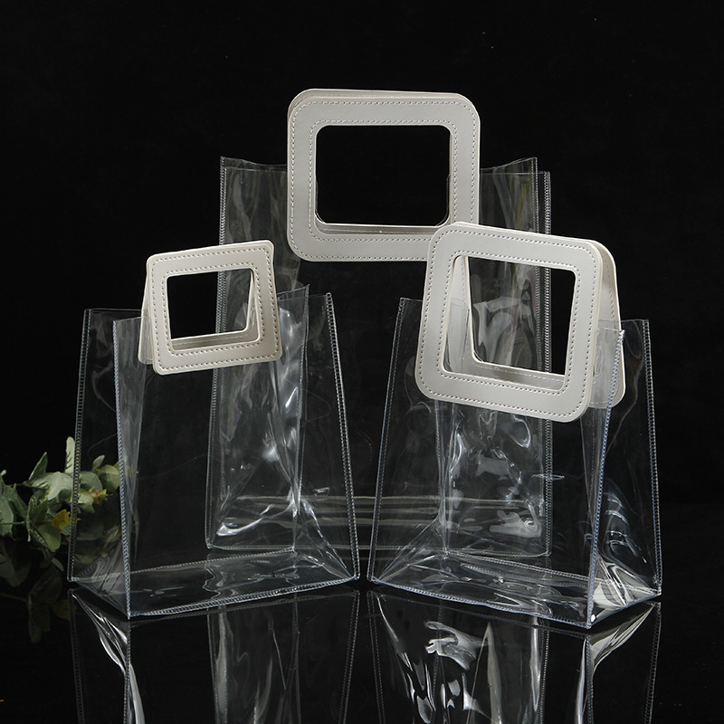 pvc transparent handbag custom ins wedding candy gift bag plastic square bottom gift bag custom printing