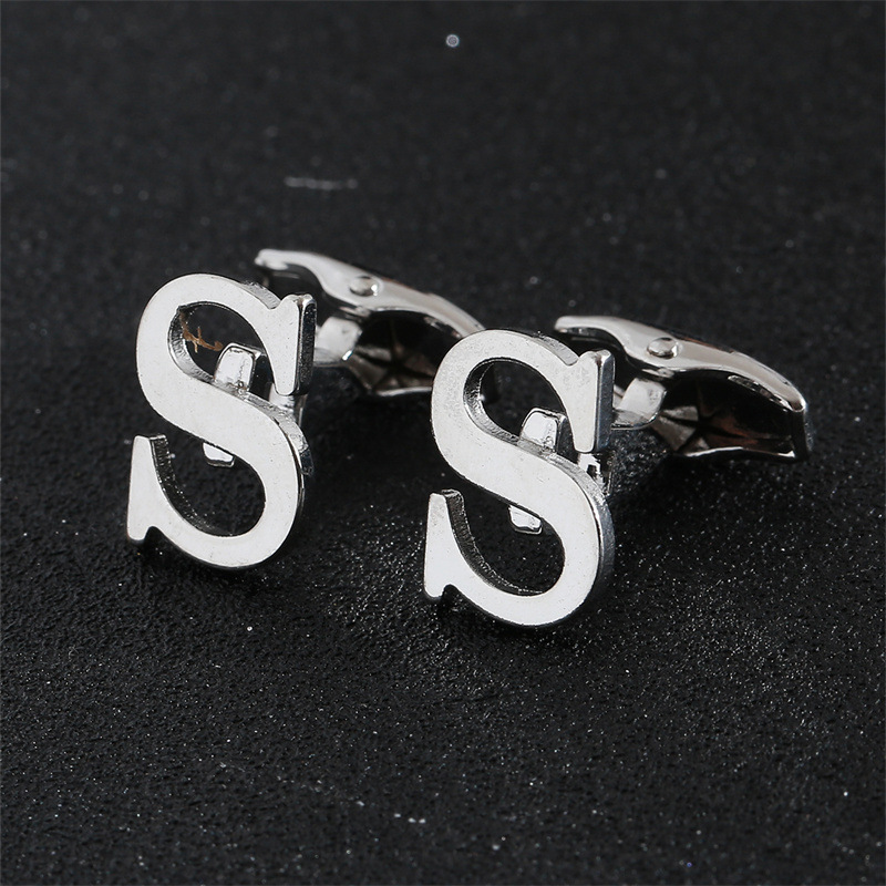 Picture of Cross-Border Specially Designed for Silver 26 English Letters Glossy Men's Cufflinks Manufacturer Wholesale Personalized French Shirt Cufflinks