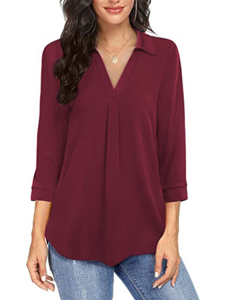 European and American cross-border hot selling women's wish Amazon foreign trade shirt Women's pullover v-neck cotton top autumn