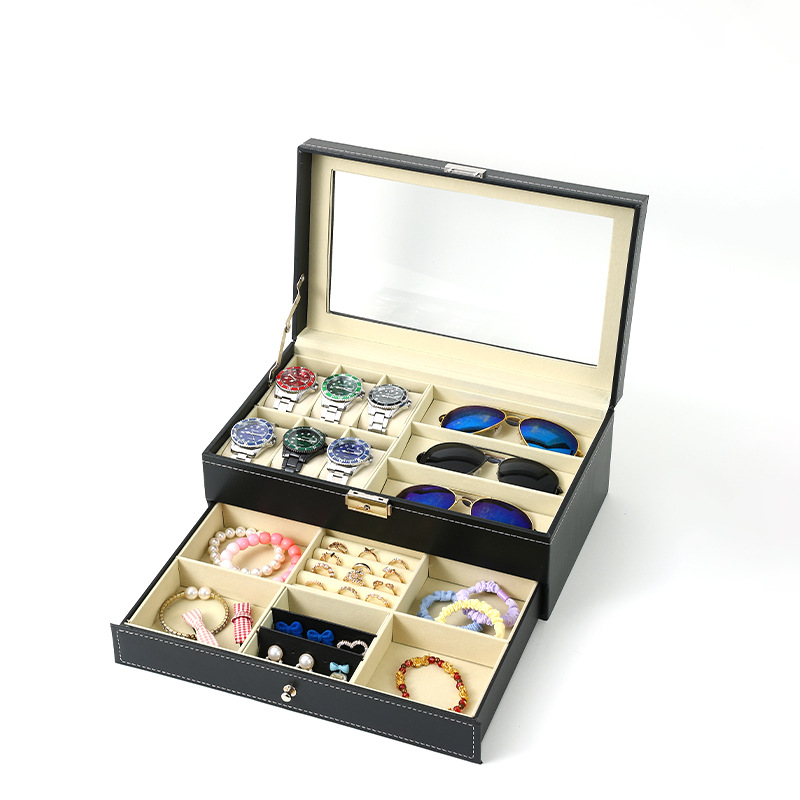 Picture of Pu Leather Carbon Fiber High-End Watch Storage Box with Transparent Window Watch Display Box Watch Glasses Packaging Box