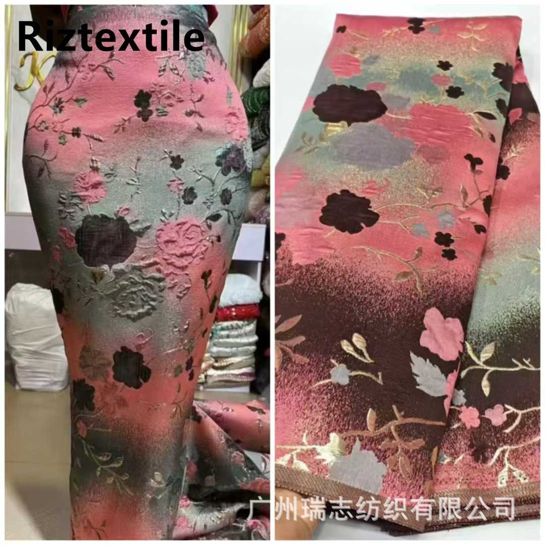 african vintage spray gold plant flower jacquard fabric dress embroidered cloth African Brocade lace