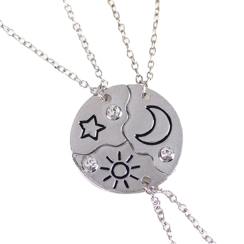 Cross-Border Jewelry European and American Simple Best Friend Three-Piece Set Sun, Moon and Stars Splicing Necklace Student Bestie Diamond Necklace