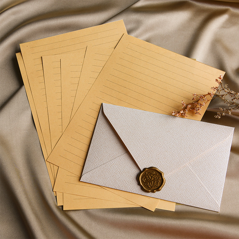 Picture of Linen Envelope Letter Paper Set Retro Love Letter Chinese Style Cowhide Special Paper Invitation Postcard Fire Paint Envelope