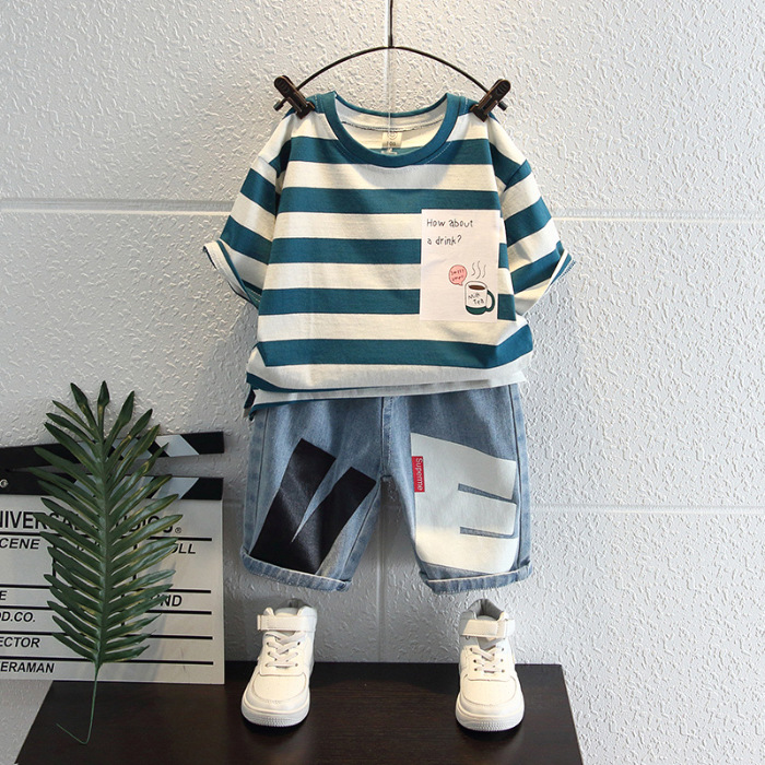 Picture of Boys' Summer Short-sleeved suit 2024 New Fashionable Boys' Baby Clothes Trendy Children's Fashionable Handsome Two-piece Set