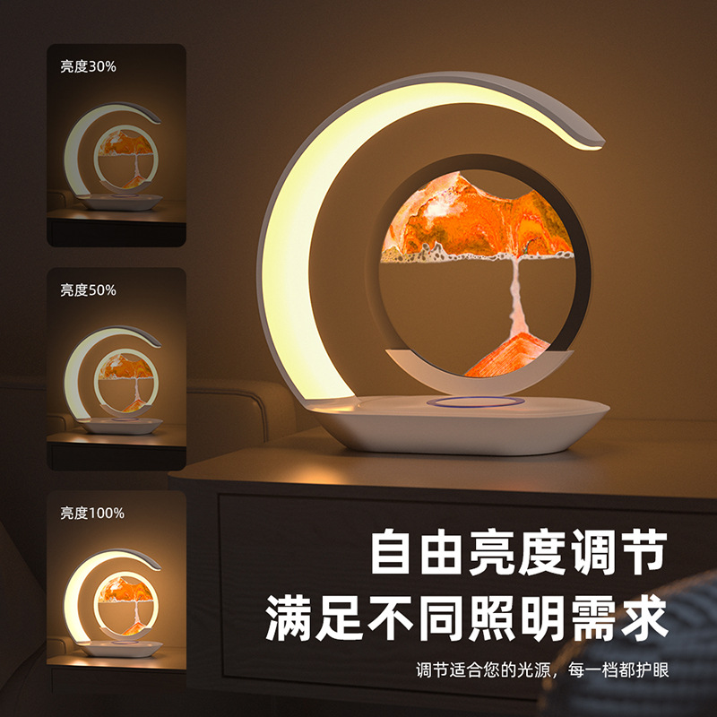 Creative Quicksand Painting Wireless Charging Night Light Led Simple Ornament Decorative Desktop Night Light for Men and Women Gift Atmosphere Light