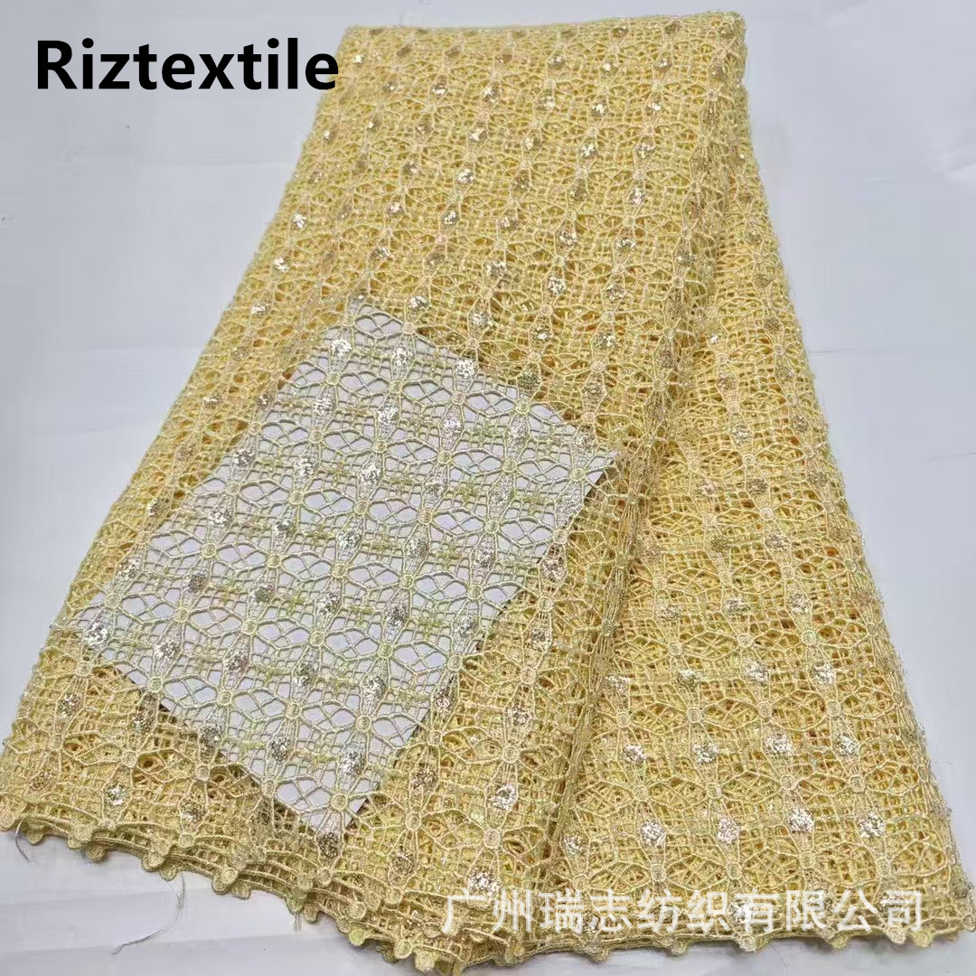 Picture of African Lace fabric African Water Soluble Embroidery Beaded Lace Party Dress Fashion Embroidered Cloth