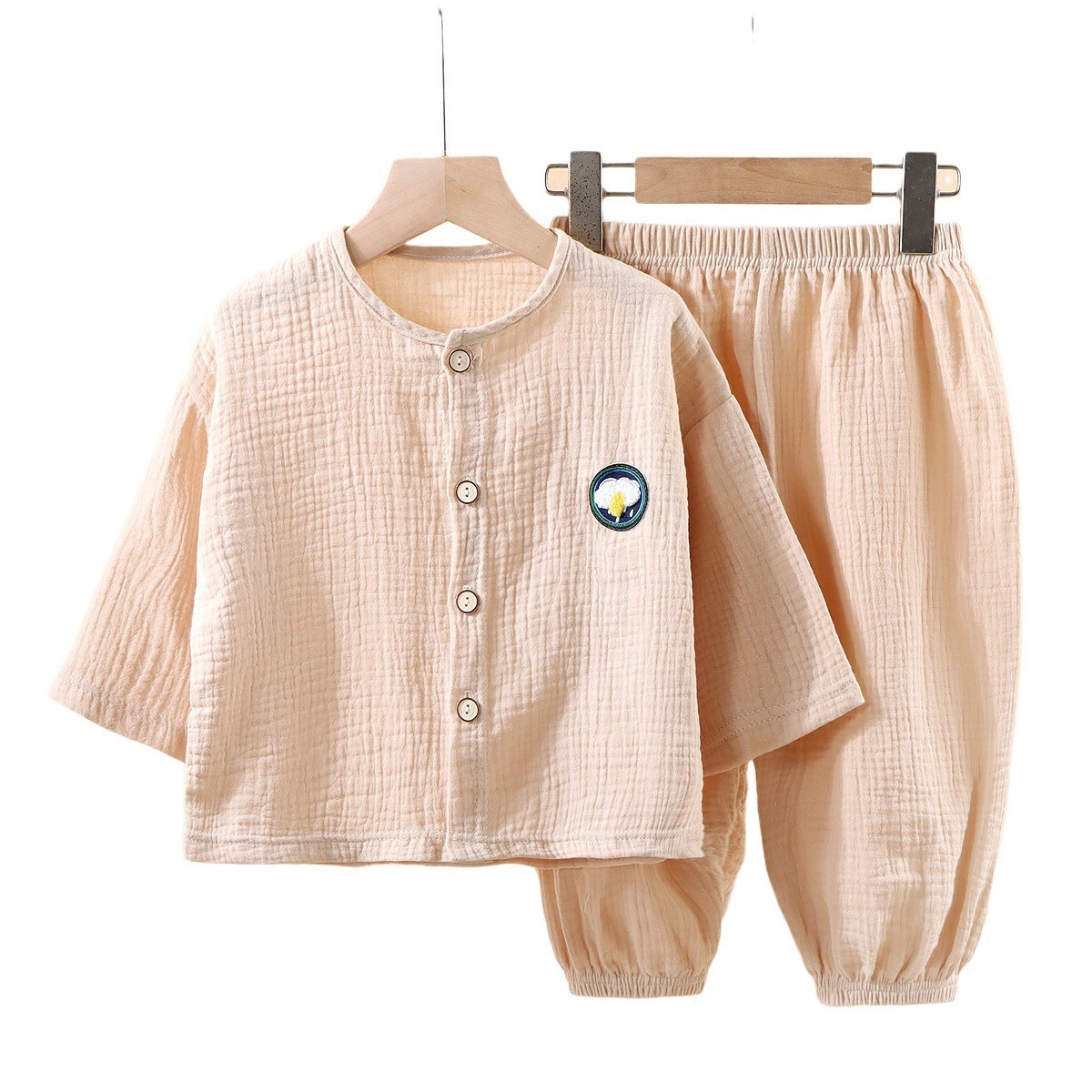 Picture of New Kidsren's Thin Double-Layer Pure Cotton Gauze Pajamas Summer Baby Home Clothes Boys and Girls Long-Sleeved Spring & Fall Suits
