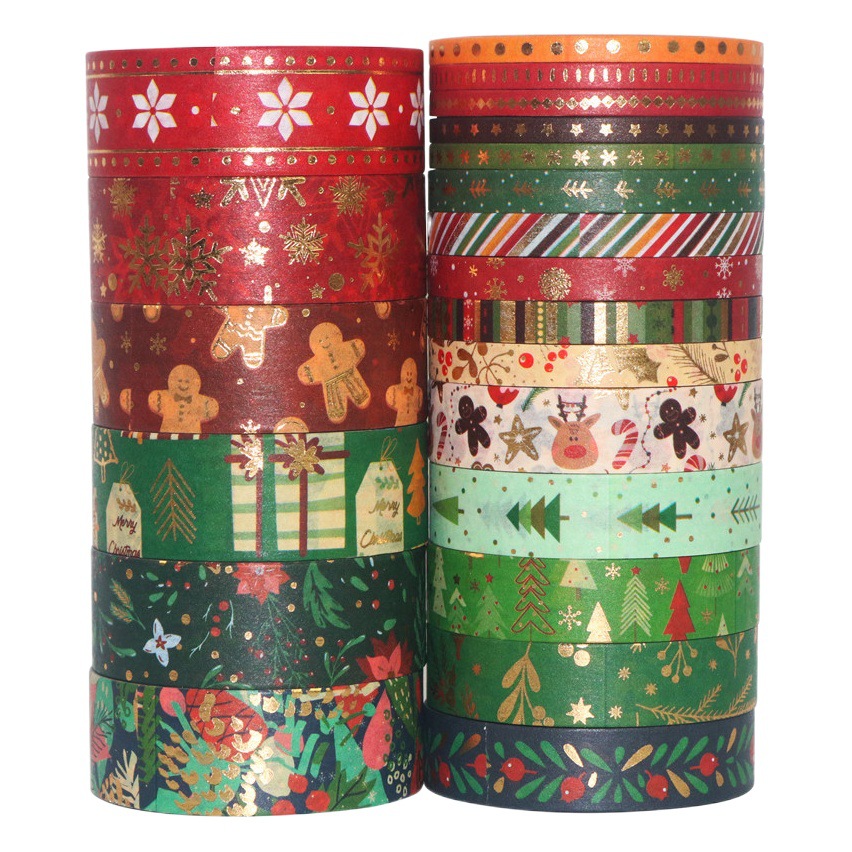 Amazon supply Christmas and paper tape 21 rolls of bronzing diy tape Christmas strip cross-border wholesale