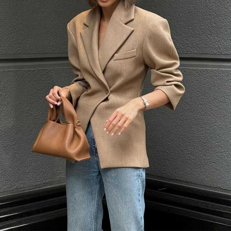 in stock 2024 autumn and winter new cross-border women's fashion temperament solid color high sense thin professional suit jacket