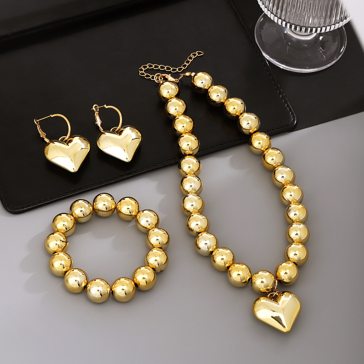 Europe and the United States simple exaggerated love high-level earrings cross-border personality geometric round bracelet love pendant necklace