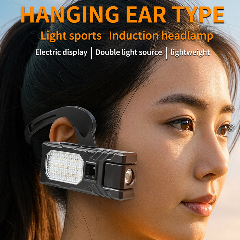 Cross-border new LED lightweight ear-hanging headlights Ear-hanging detachable multi-function dual-switch induction strong light headlights