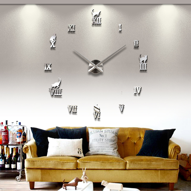 Amazon Hot Sale Acrylic DIY Wall clock Living Room Creative Decorative clock Nordic Cat Wall Stickers clock