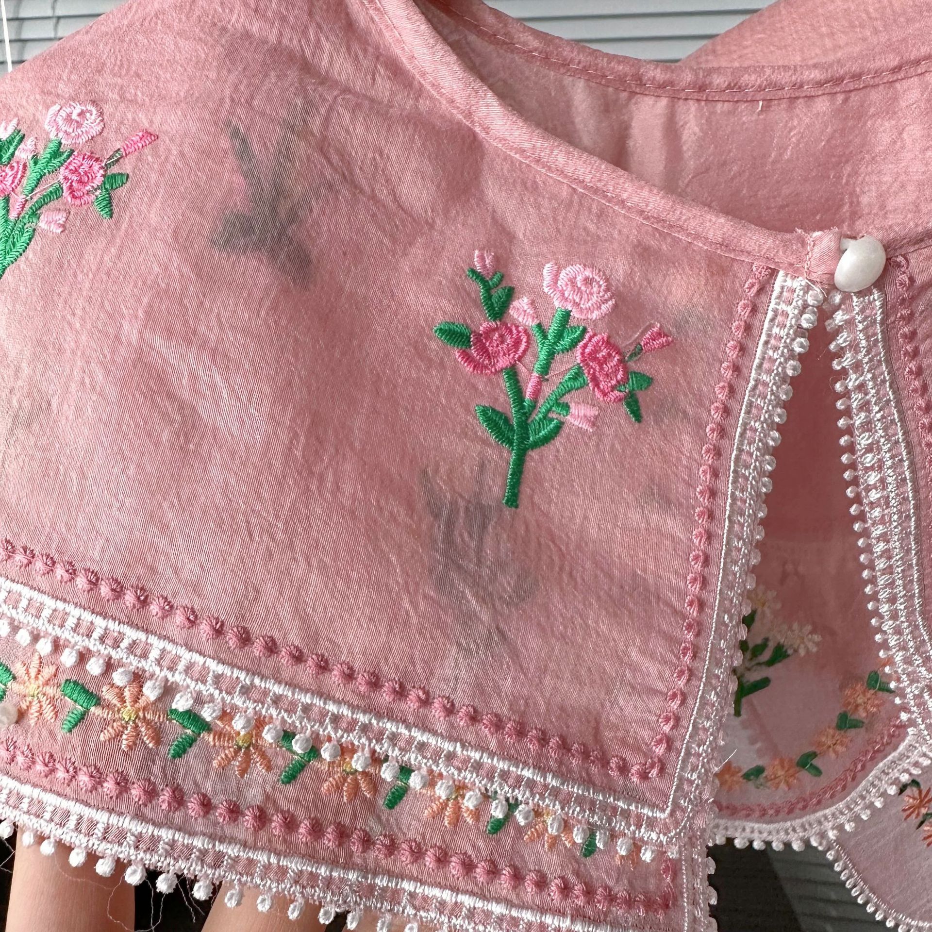 Picture of New Double-Layer Exquisite Pink Embroidery Buttoned Colorful Small Flower Pastoral Style Shawl Bilateral Wave Style Wholesale