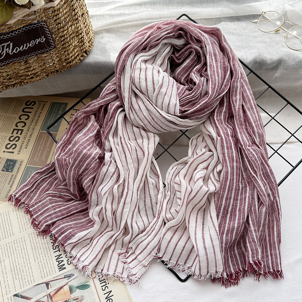 Picture of Amazon Hot Autumn New European and American Striped All-match Silk Scarf Women's Artistic Foreign Style Shawl Men's Cotton Scarf