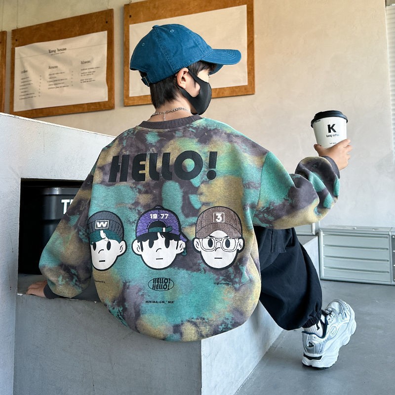 Picture of Children's Wear Boy's Autumn and Winter Wear Cartoon Printed Cool Handsome Trendy New Autumn Top Boy's Fried Street Middle and Big Boy