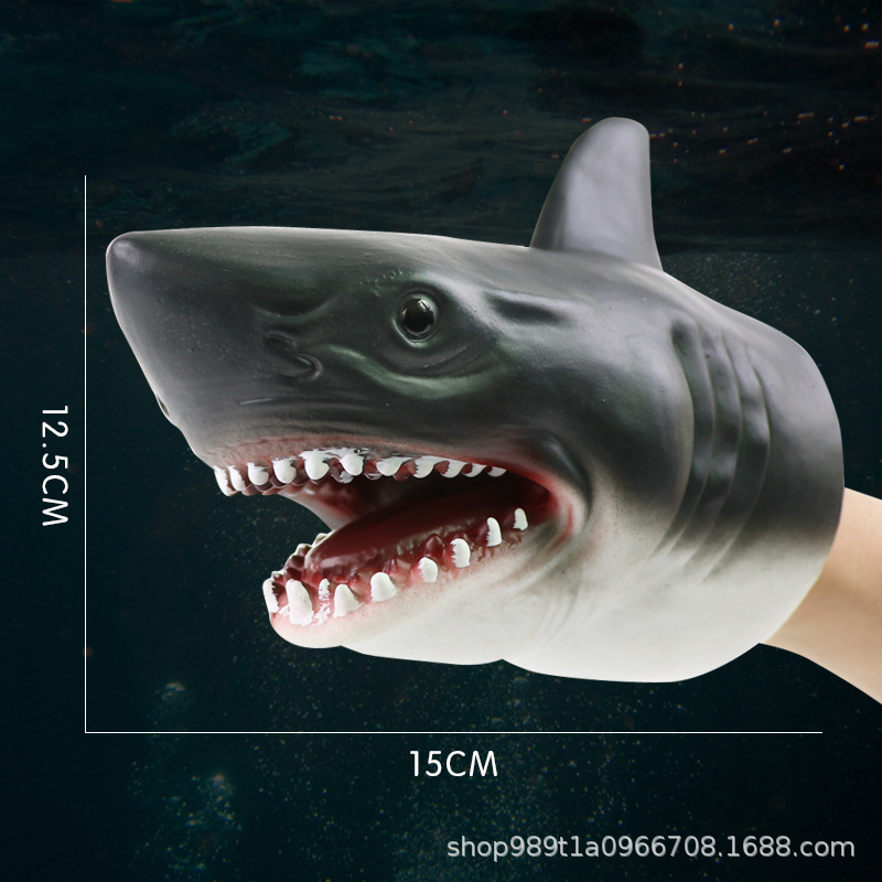 Picture of Dinosaur Hand Doll Gloves Soft Glue Tyrannosaurus Rex Triceratops Shark Simulation Animal Model Stall Shark Arm Toy Cross Border