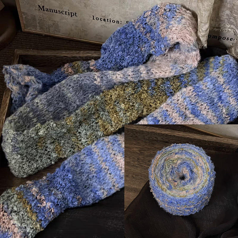 Wasteland Style Wool Terraces Oil Painting Circle Line Gradient Section Dyeing Line Handmade DIY Knitted Sweater Scarf Mohair