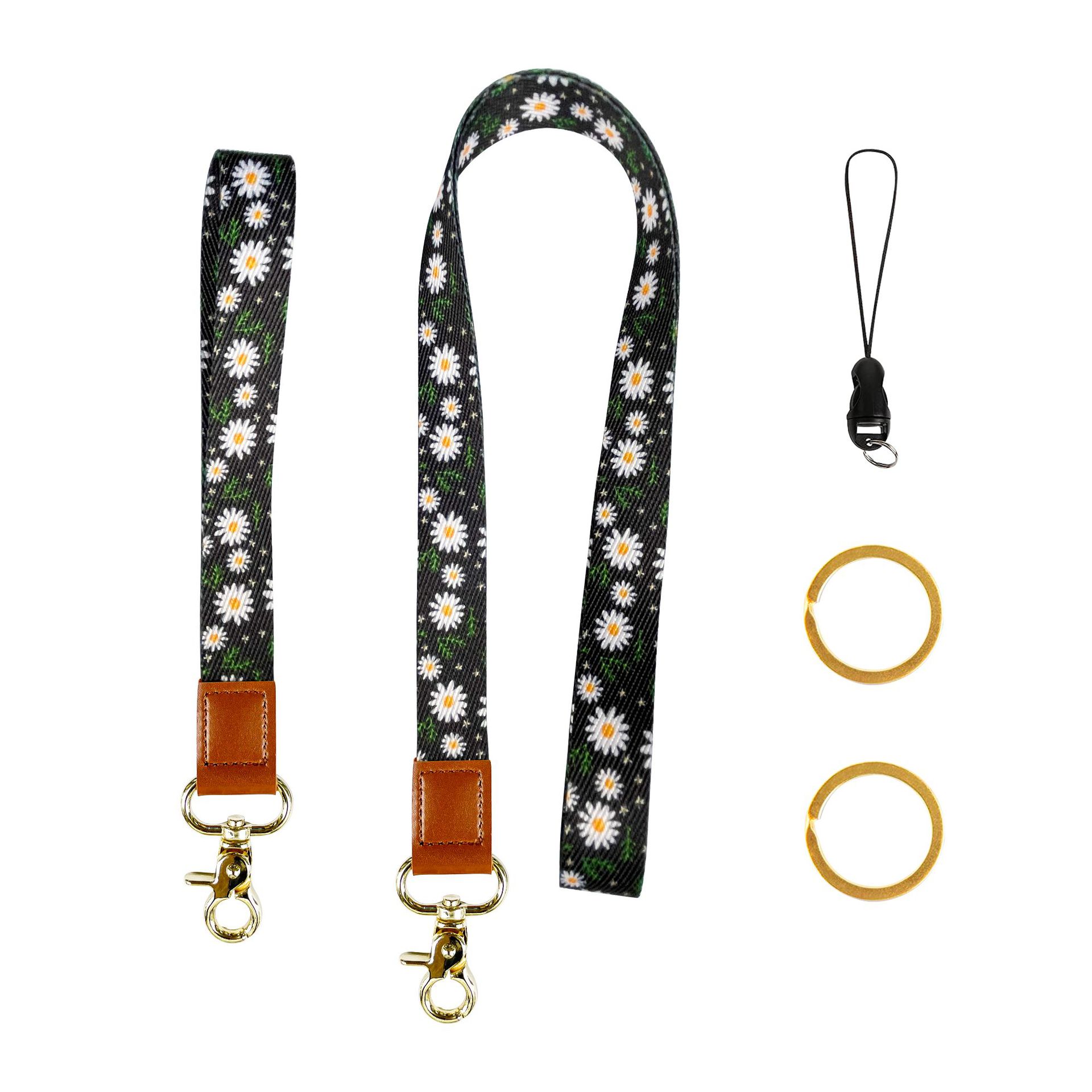 Picture of Cactus Peony Flower Floral Polyester Wrist Strap Thickened Leopard Certificate Lanyard Mobile Phone Rope