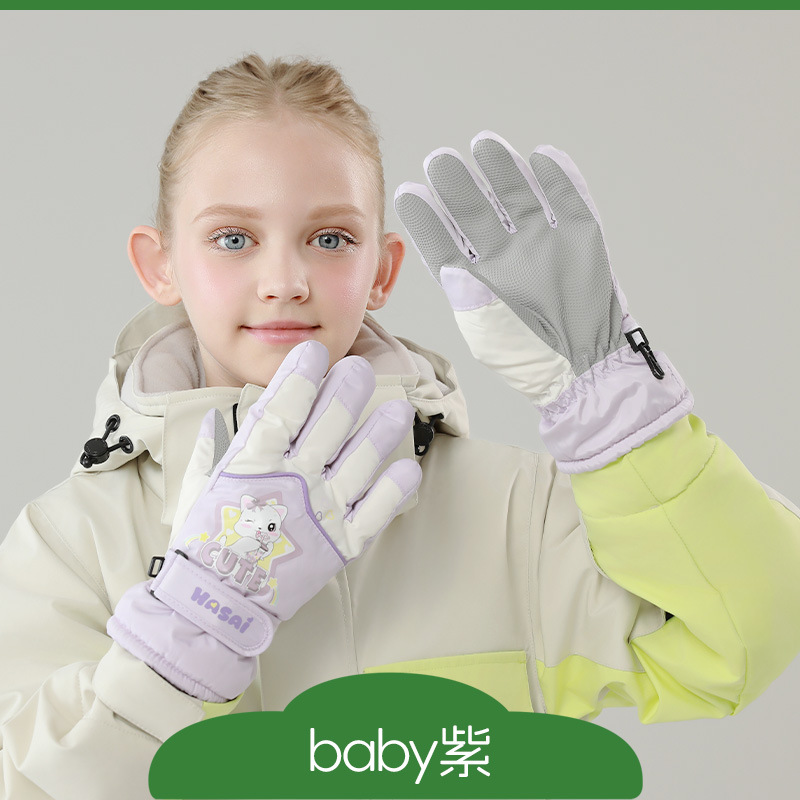 Picture of Children's ski gloves, knitted warm wrist pads, full touchscreen printed waterproof thickened gloves, children's ski gloves
