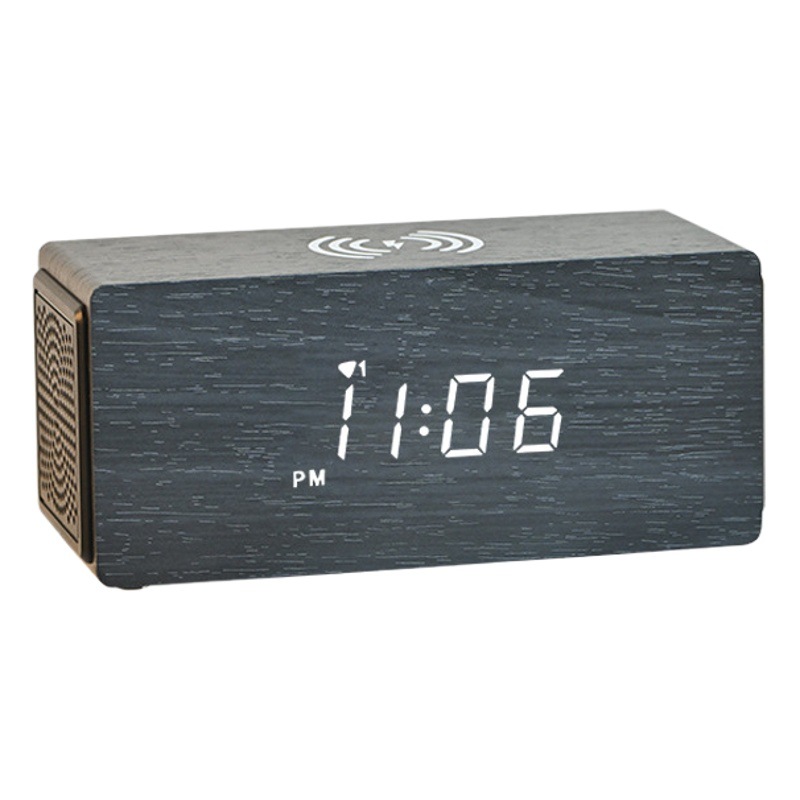 Smart Bluetooth stereo multi-function alarm clock LED wooden clock 15W wireless charging electronic clock subwoofer speaker