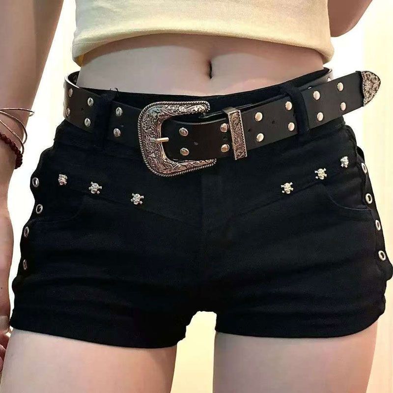 American Style Petite Slim Fit Hot Girl Denim Ultra-Short Shorts for Women, Black Slimming Summer Sports Tight Hip-Hugging Hot Pants