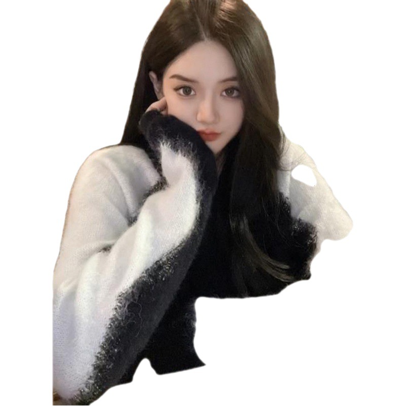 Picture of 2023 new arrival autumn and winter milk series wear gentle lazy style Korean style black and white contrast color sweater women's thick High sense