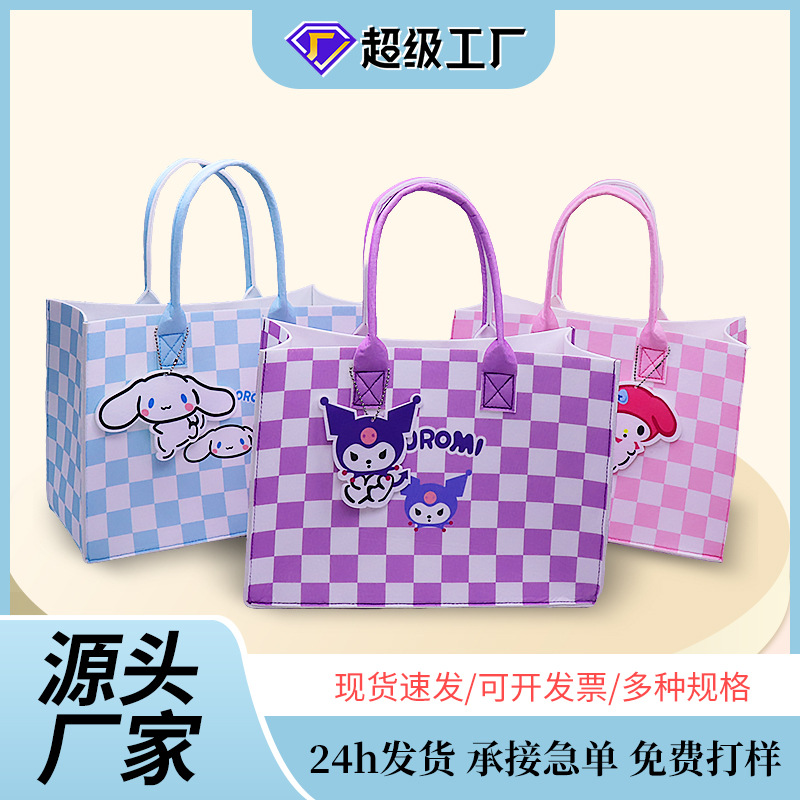 Factory in stock net red felt bag wholesale large capacity thick cartoon printing hand gift handbag felt bag