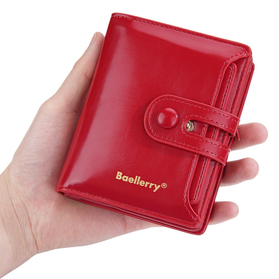 baellerry New Women's Short Wallet Bright Face Oil Wax Leather Multi-Card Zipper Coin Purse All-Match Wallet