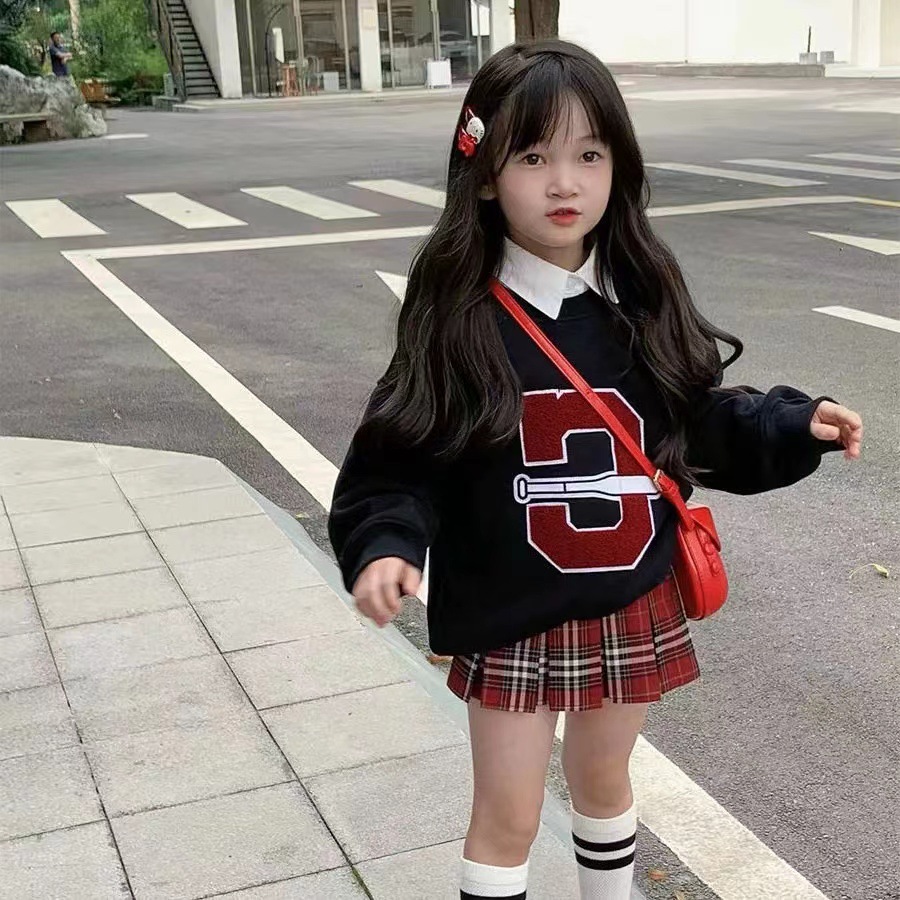 Children's fashion suit autumn new girls sweater pleated skirt two-piece 3-8 years old children's clothing a generation of hair