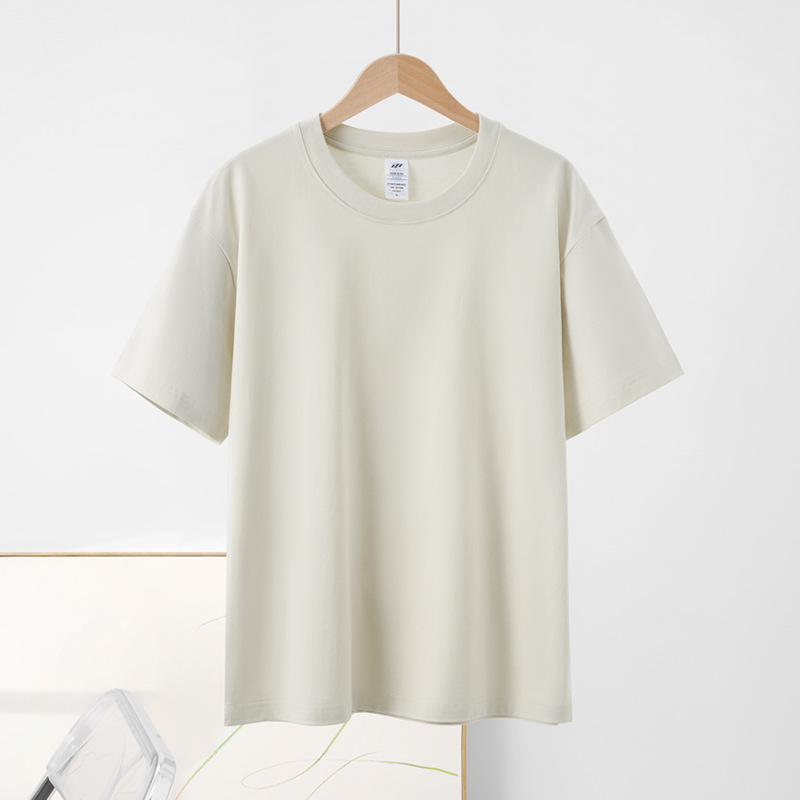 Picture of Japanese Style 230g Pure Cotton Short-Sleeved T-Shirt Women's Right Shoulder Round Neck Top Pure Color Half-Sleeved Bottoming Shirt Clothes Men's Wholesale