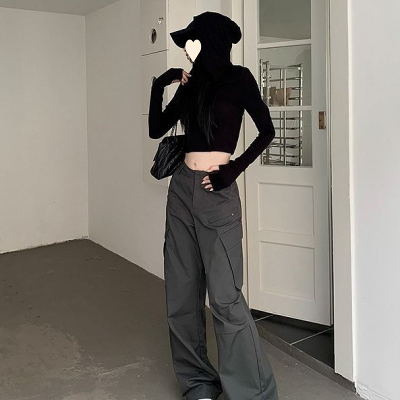 Picture of American Style Retro Street Overalls Women's Summer Loose High Waist Casual Pants Wide Leg Design Sense Straight Long High Street Fashion