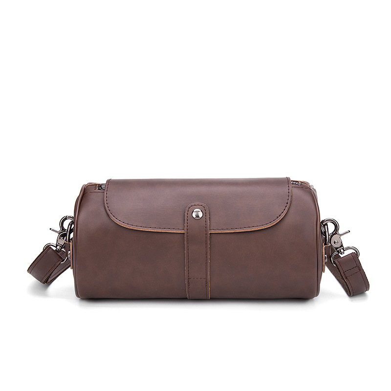 Picture of New Korean Style Fashion Small Leather Bag Retro Crazy Horse Leather Men's Shoulder Crossbody Bag Trendy Cylindrical Bag Ready for Sale