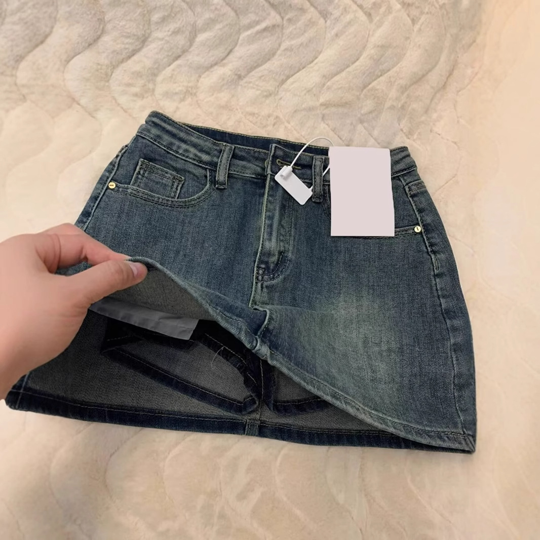 Vintage Distressed Denim Mini Skirt for Petite Women, Summer 2024 New High-Waisted Plus-Size Loose Versatile Anti-Exposure Skirt