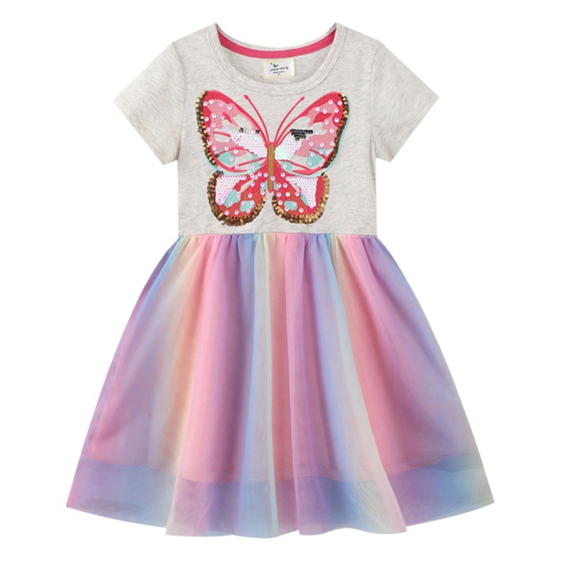 25 New Amazon Girls Dress Children's Clothing Summer Clothing Sequin Embroidered Mesh Princess Dress