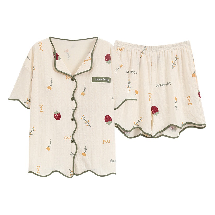 Zhuojia Summer Pajamas Women's Summer Short-sleeved Shorts with Chest Pad New Internet Popular Style Cute Home Clothes for Outer Wear