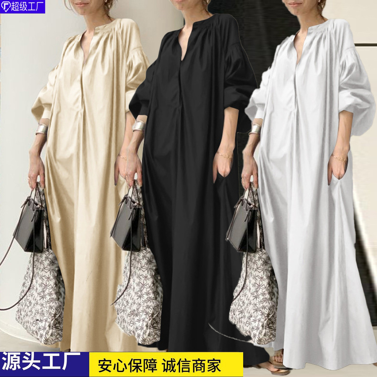 Cross-border New Cotton and Linen dress Japanese Style Simple Loose Casual Long Dress plus size Women's dress