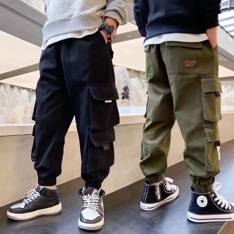 Boys' Cockwork Pants 2023 Spring and Autumn New Fashionable Loose Trousers for Children and Students Korean Casual Pants