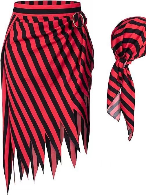 Cross-border European and American Amazon Pirate Headscarf Accessories Cosplay Clothing Burned Flower Pointed Striped Strap Skirt