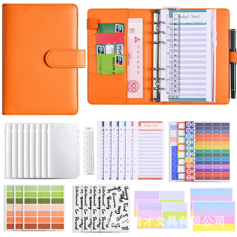 Picture of A6 Binder Cross-Border Creative Notebook Wholesale Zipper Bag Macaron Pu Leather Cash Budget Notebook