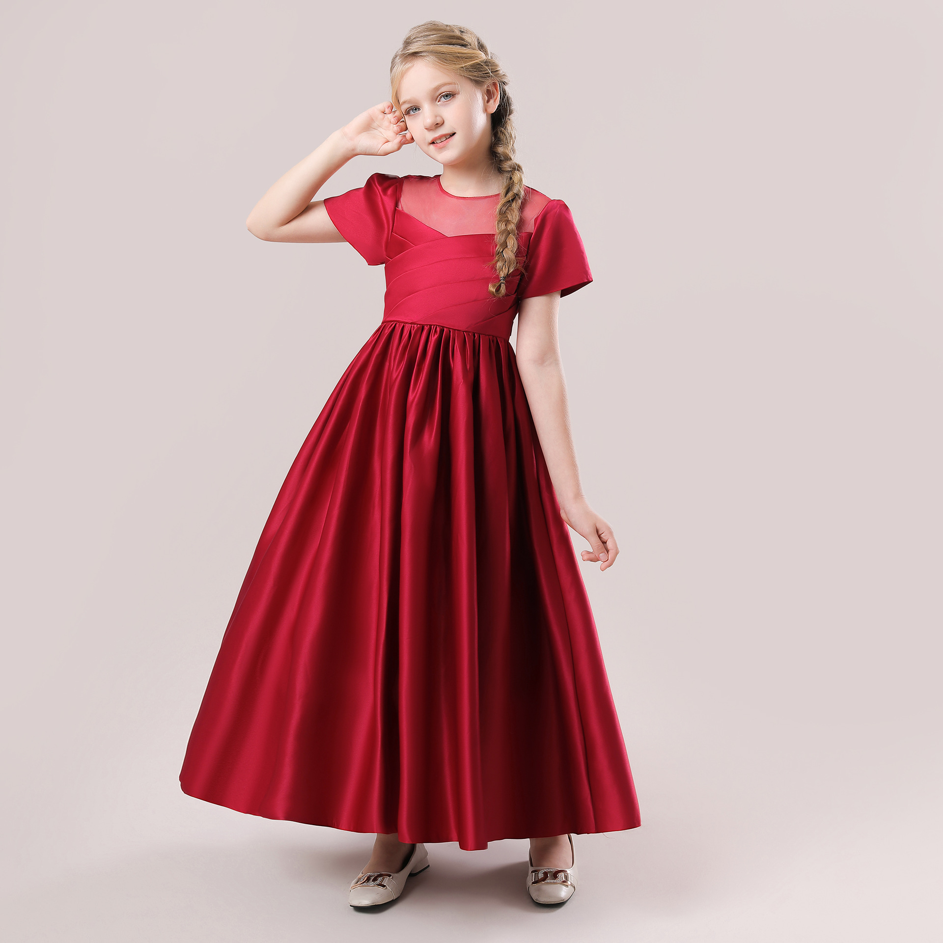 Picture of 2025 New Children's Dress Skirt Children's Satin Princess Skirt Middle and Large Children's Birthday Party Catwalk Piano Performance Costume