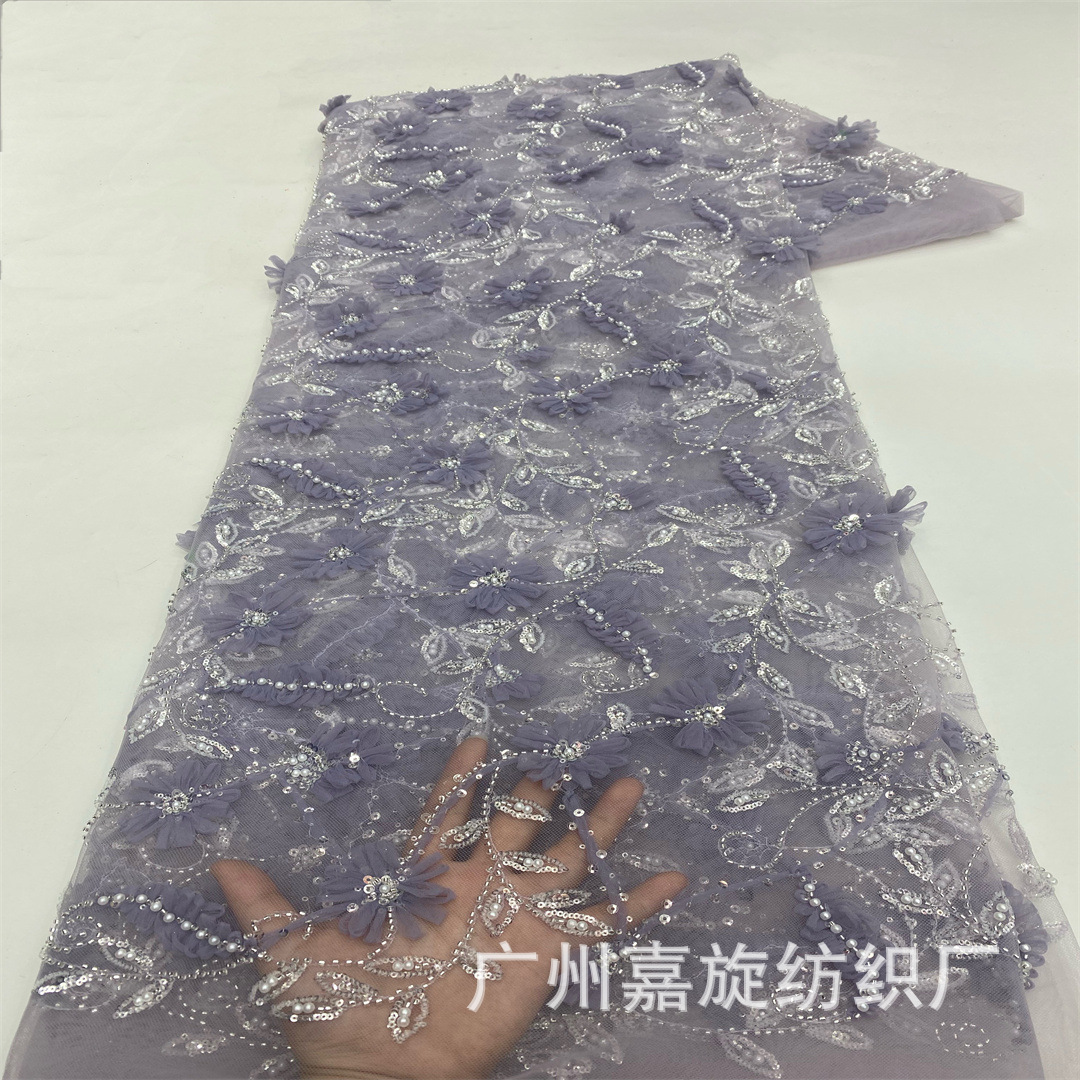 in stock Full Edition Three-Dimensional Flower Bead Tube Embroidery Fabric Hand Nailed Embroidery Sequin Lace Dress Embroidered Cloth Lace