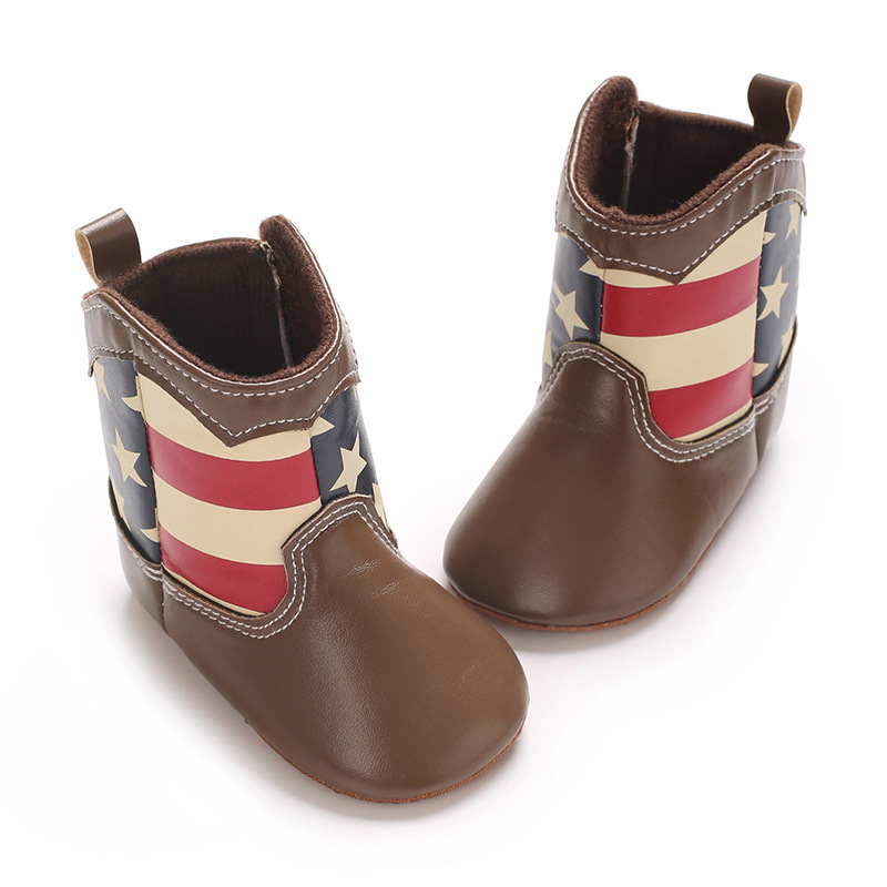 Vintage baby boots autumn 0-1 year old baby PU print soft bottom infant boots