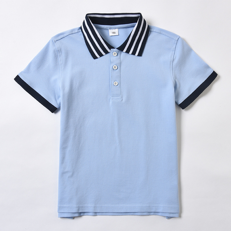 Picture of Children's polo shirt short sleeve light blue summer boys' and girls' cotton lapel T-shirt sky blue primary school uniform t