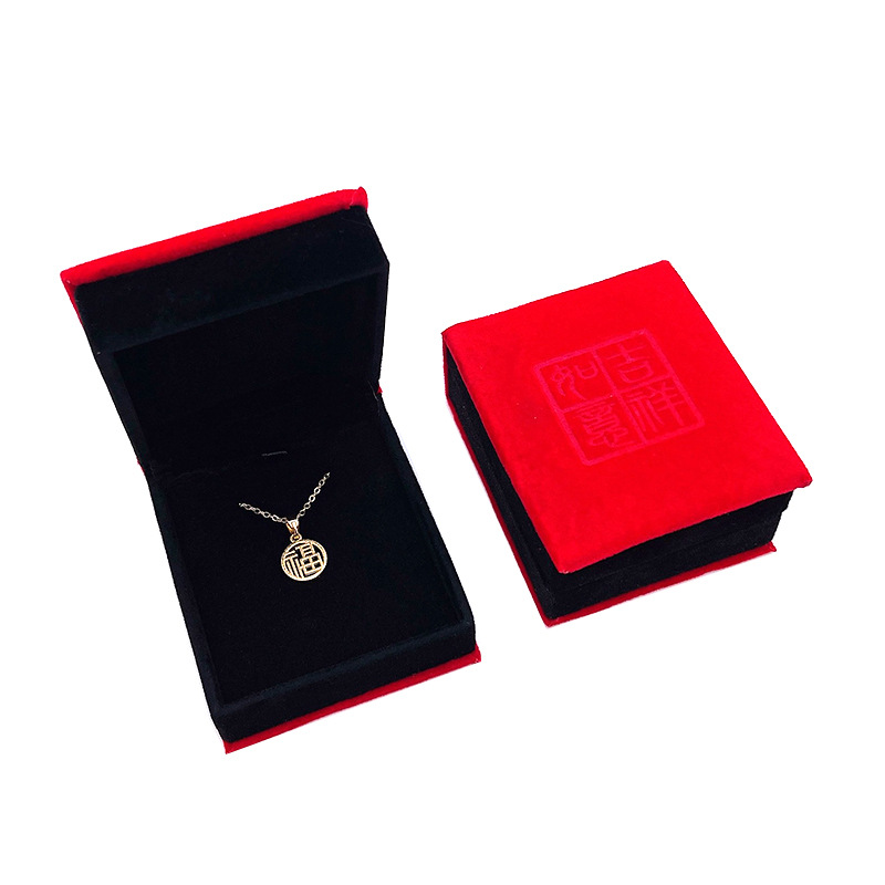 Red Round Flannel Pendant Box Jewelry Box Pendant Box Plush Surface Pendant Box Jewelry Necklace Storage Box