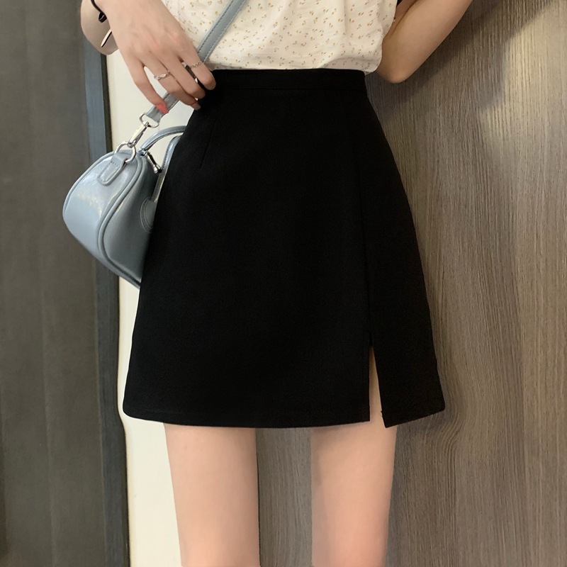 Split Skirt Women's Spring and Summer 2025 New Design Sense High Waist Black A- line Skirt Fairy Hip Skirt