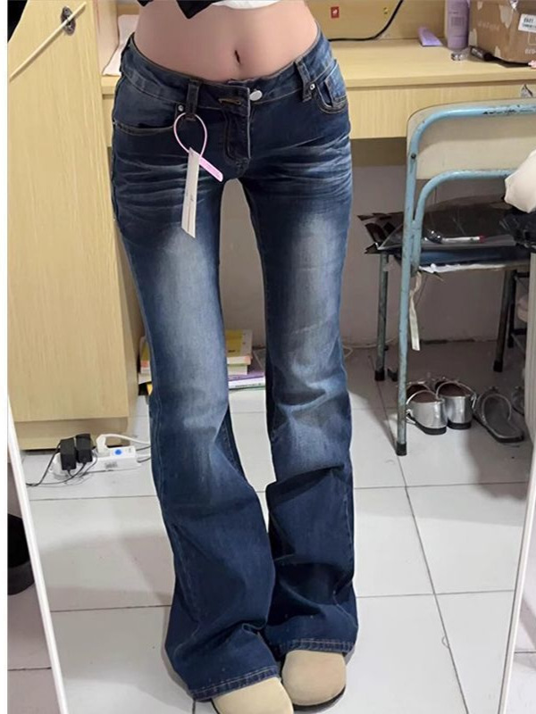 American Style Retro Hot Girl Low-Rise Jeans Women's 2025 Spring Design Stretch Slim-Fit Slimming Micro-flared Trousers