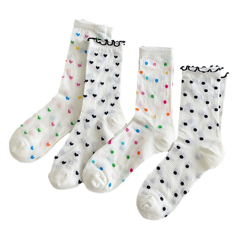 Color wave point socks children spring and summer thin tube socks academic style mesh breathable pile socks Zhuji socks wholesale