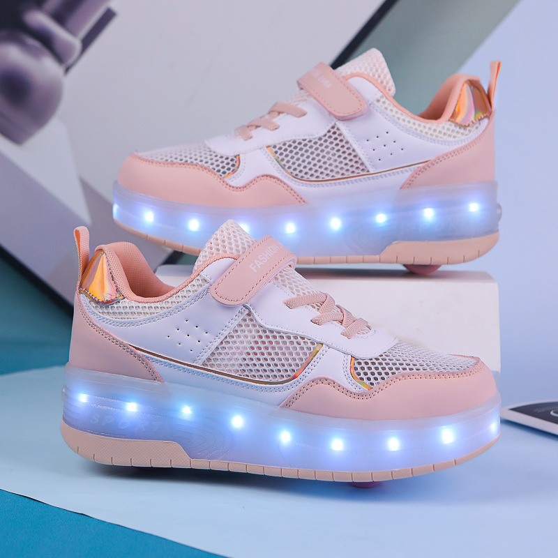 Girls' Heelys Shoes with Lights, Retractable Invisible Roller Skates for Middle-Aged and Older Girls, Internet Celebrity Skates, Mobility Wheel Shoes